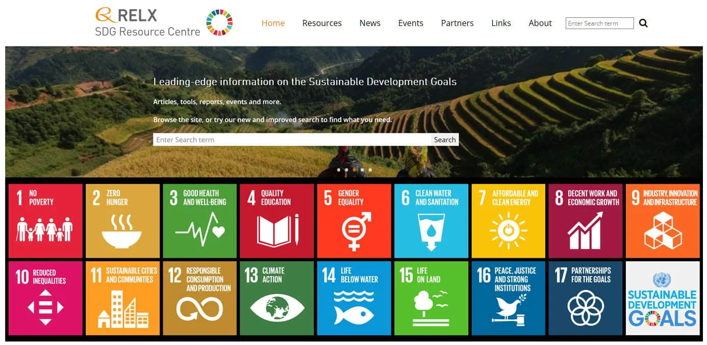 Screen capture of RELX SDG Resource Centre