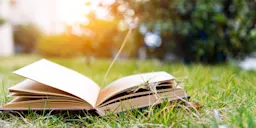 Photo of an open book in the grass (© istock.com/baona)