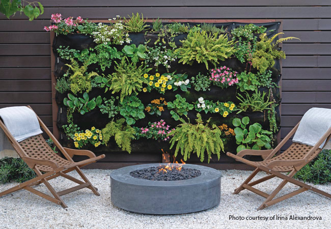 Patio vertical planting:  Living, or green, walls, are a great way
to add more plants to a small space if you
don’t have room in the ground to plant.