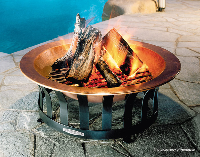 Wood burning firepit from Frontgate: This freestanding wooding-burning firepit has extra flare with its copper cauldron.
