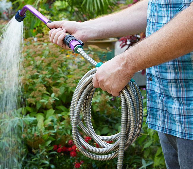Metal-gardening-hose: It's easy to take this lightweight metal garden hose wherever you need to go in the garden. 