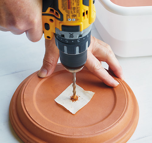 how-to-make-terra-cotta-birdfeeder-drill-holes-in-saucers-after-soaking:  Soak the saucers the night before to avoid issues when drilling the holes.