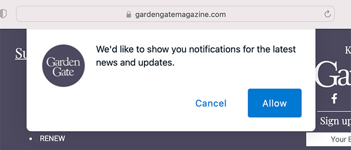 Push Notifications View: You can sign up for Garden Gate notifications when you see this message on your browser.