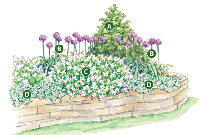 spring-bulb-garden-design-lettered-garden-plan: This low-maintenance garden bed makes for a perfect spring planting.