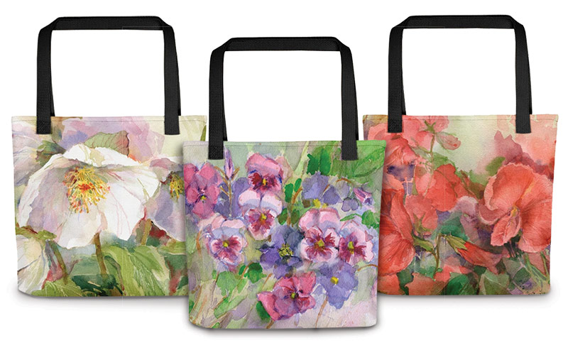 High-Quality Tote bags featuring Watercolor paintings from the pages of Garden Gate Magazine