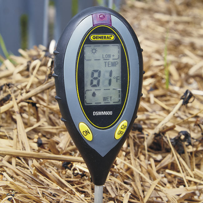 taking temperature of straw bale garden: Use a soil thermometer to check the interior temperature of the straw bale.