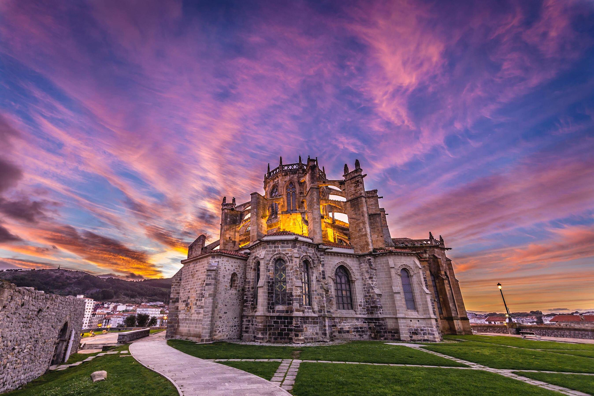 Santa Maria de la Asuncion Church and ruins of San Pedro hermitage in Castro Urdiale city in Spain