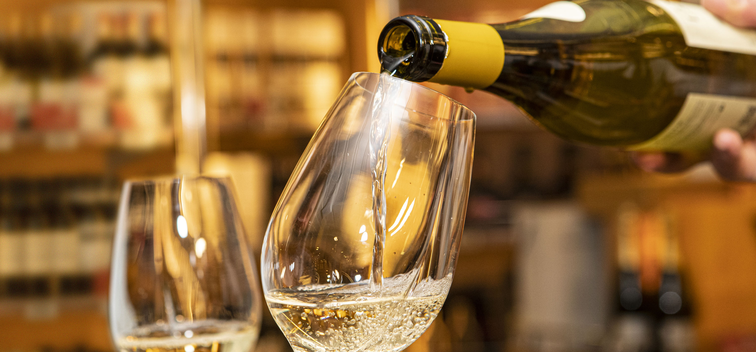Wine poured into a glass