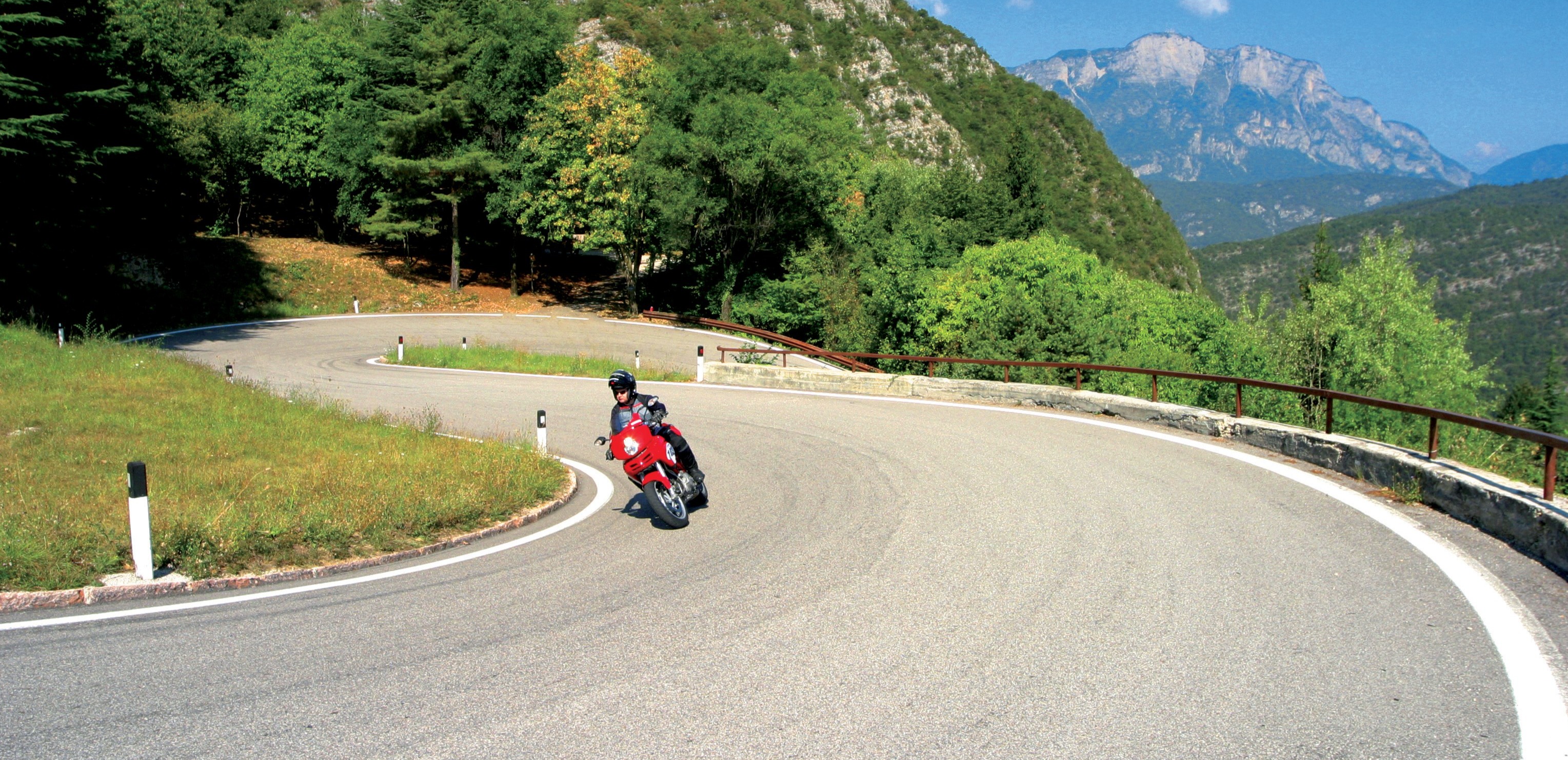 Motorbike driving on a winding road