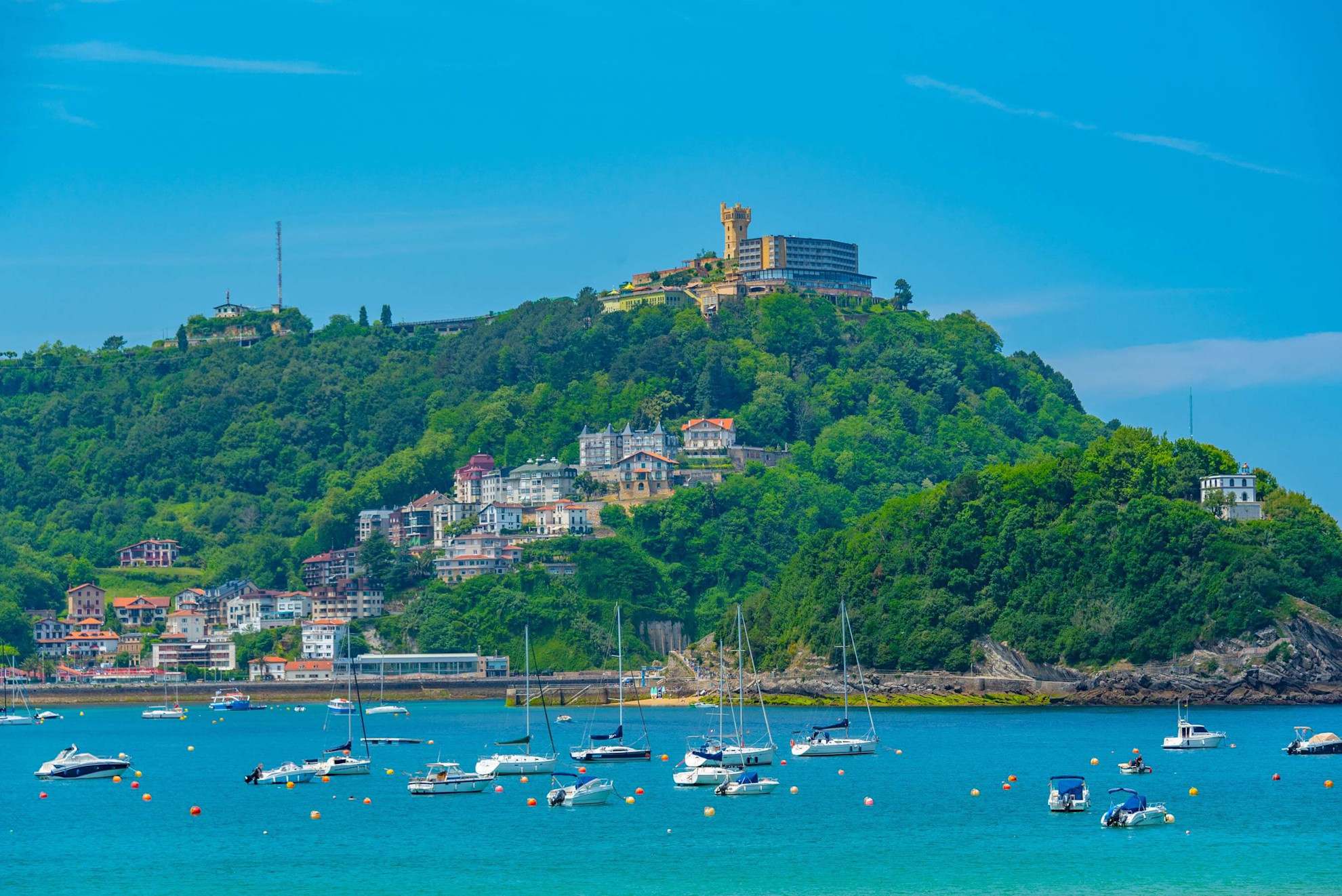 View of Mount Igueldo topped by a fairground