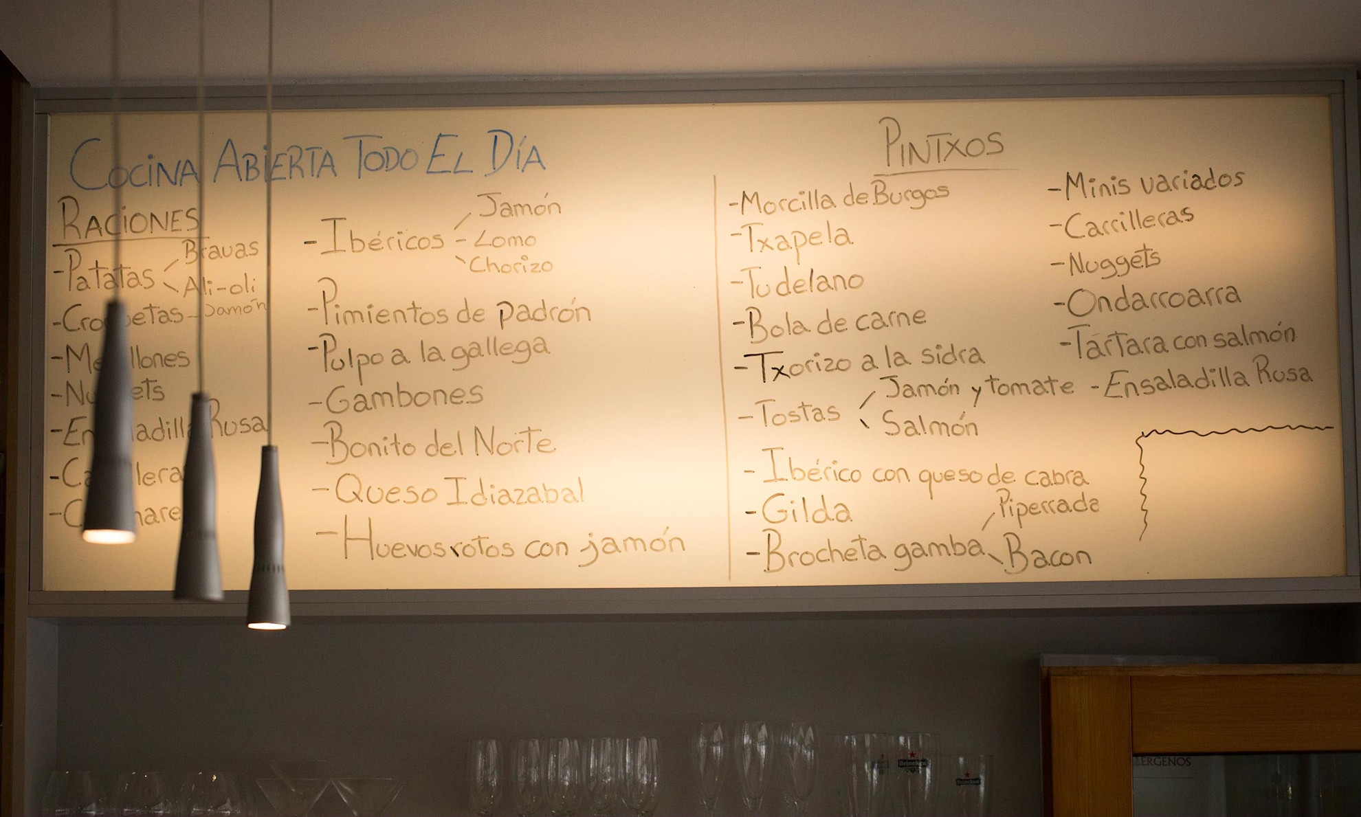 Pintxos menu in a San Sebastián bar