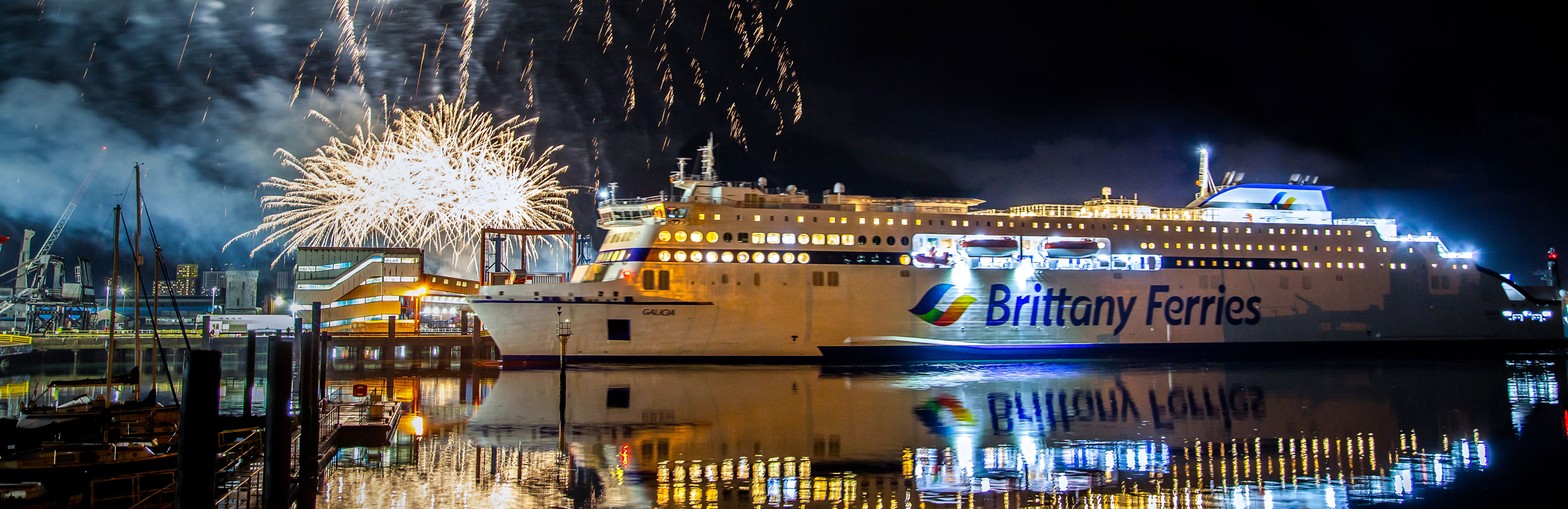 Fireworks as Brittany Ferries Galicia launches from Portsmouth