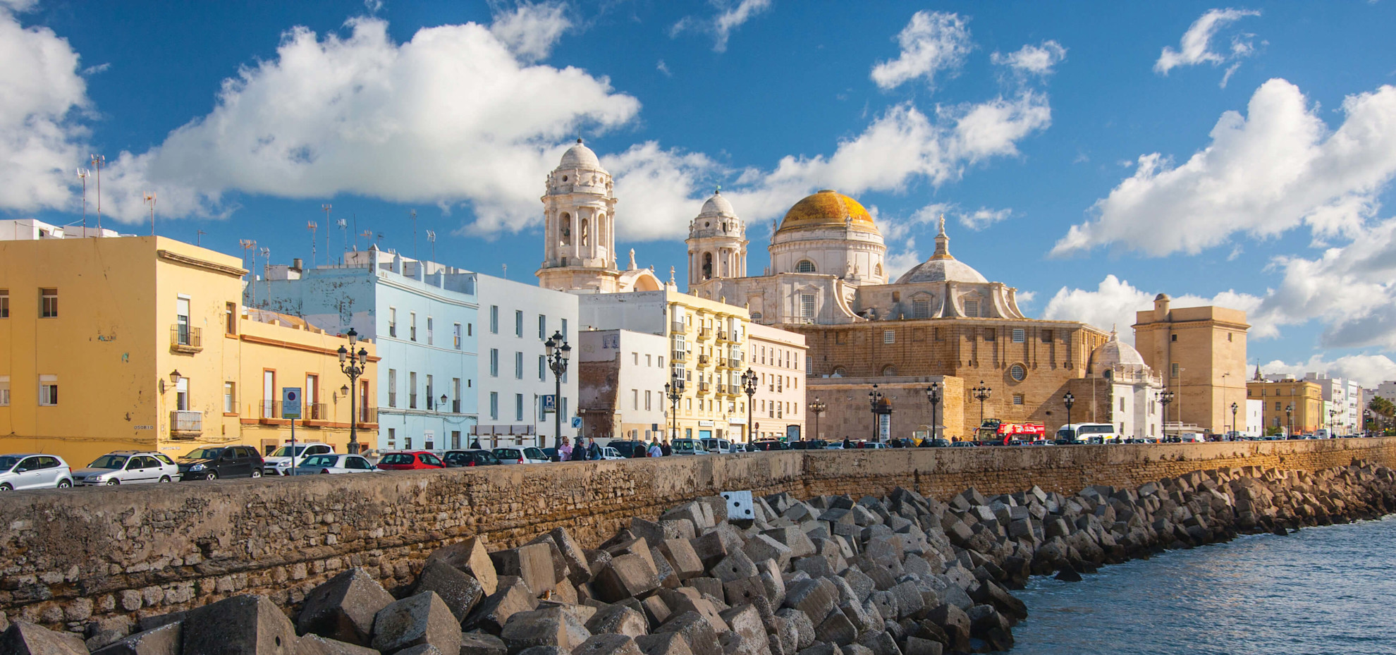 View of the sea wall and city of Cadiz