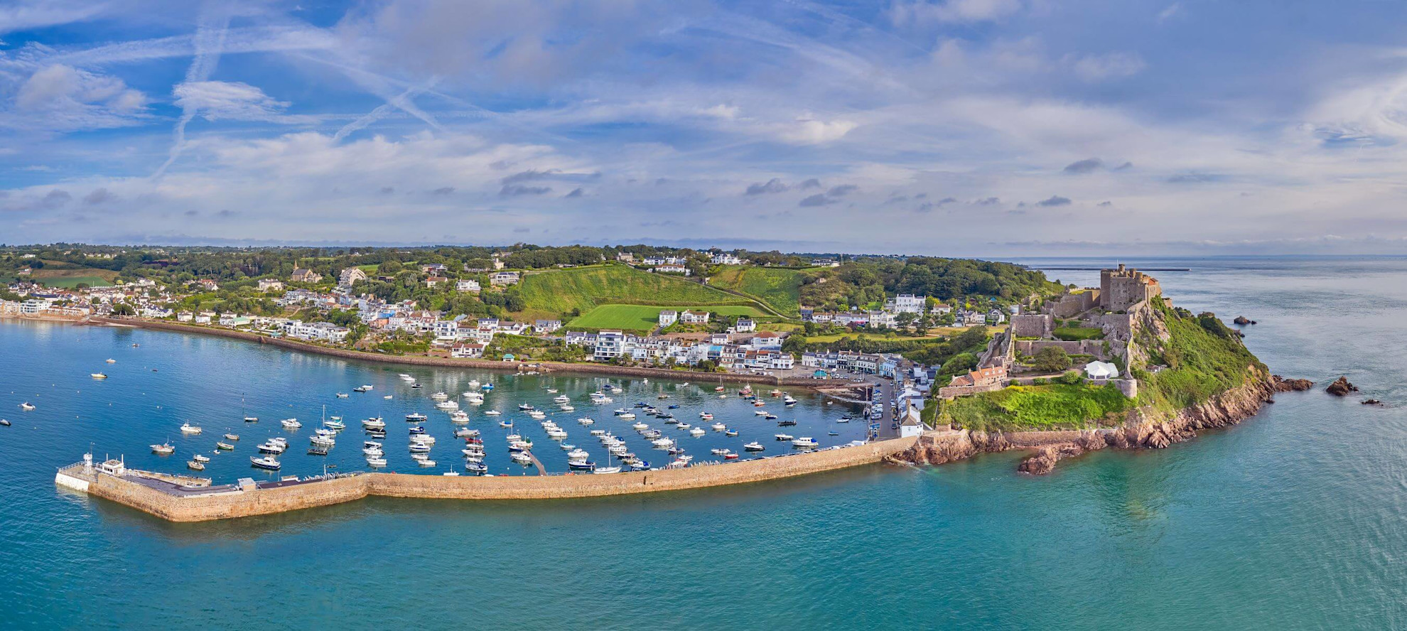 Gorey Harbour at high tide. Jersey, Channel Islands