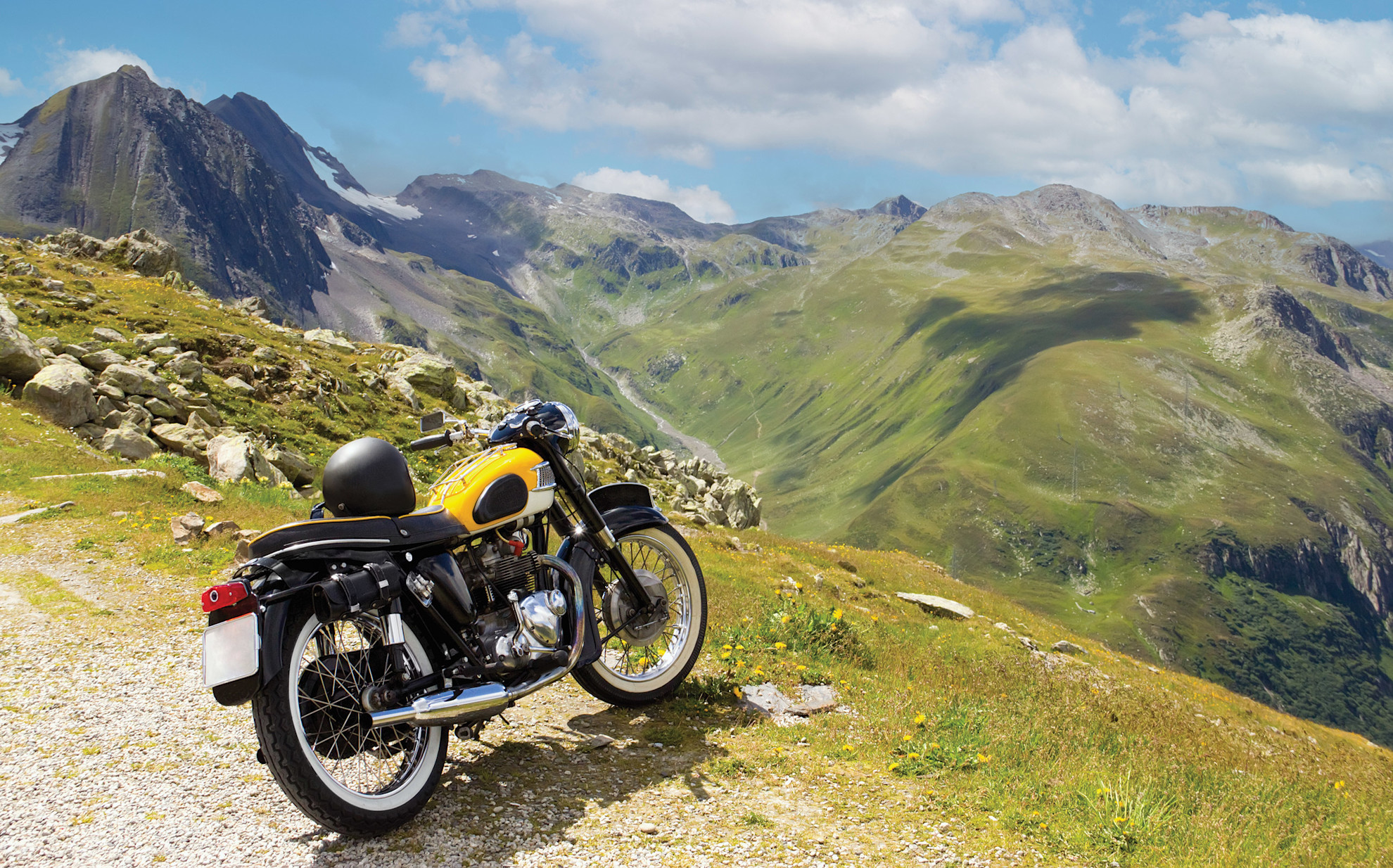 Motorbike driving through mountains