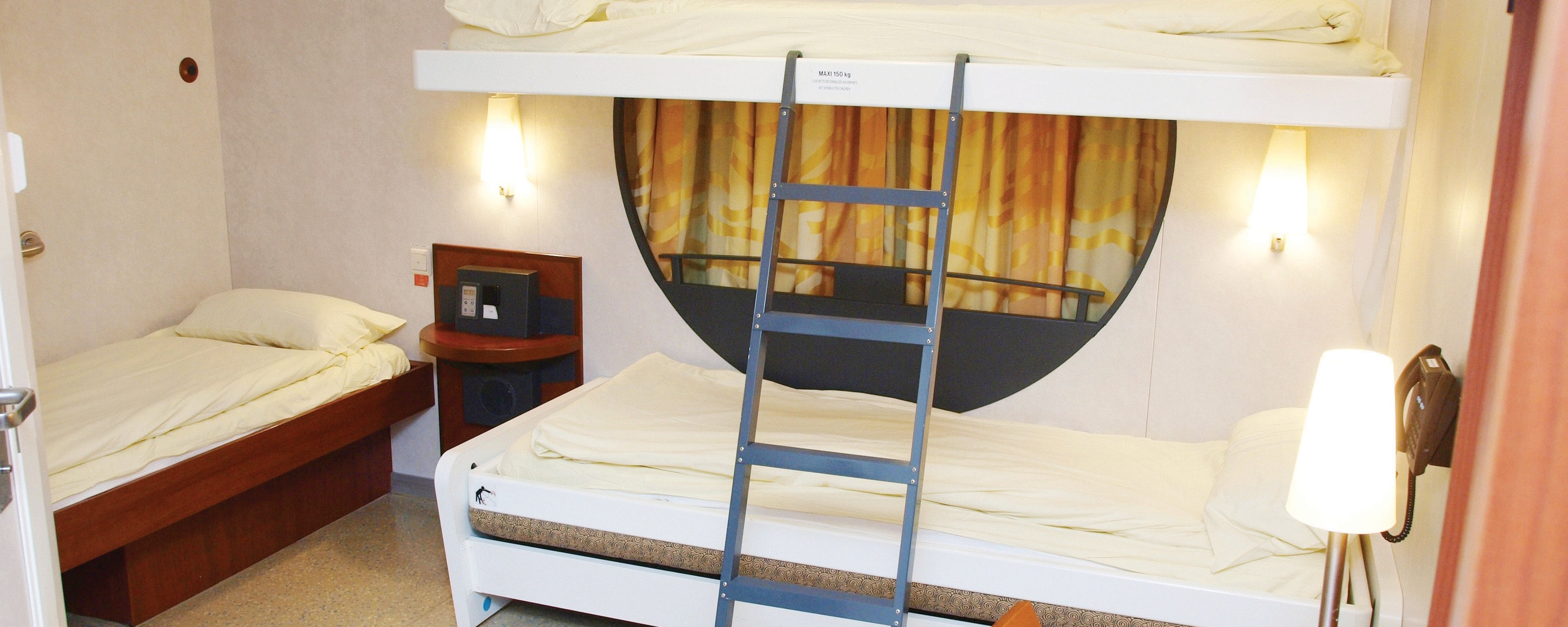 Outside 4 berth cabin adapted for wheelchair use on board Pont-Aven