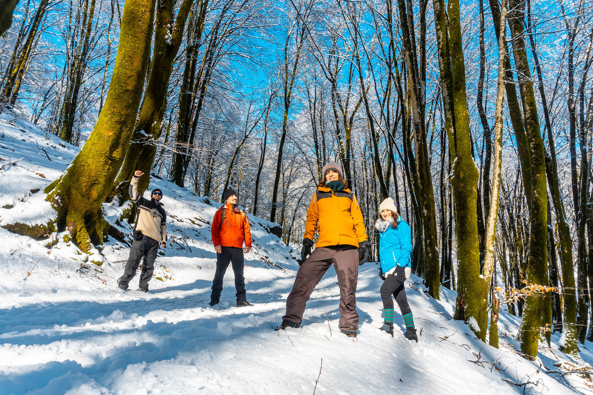 A group of hikers on the trail in the Nevado de Artikutza