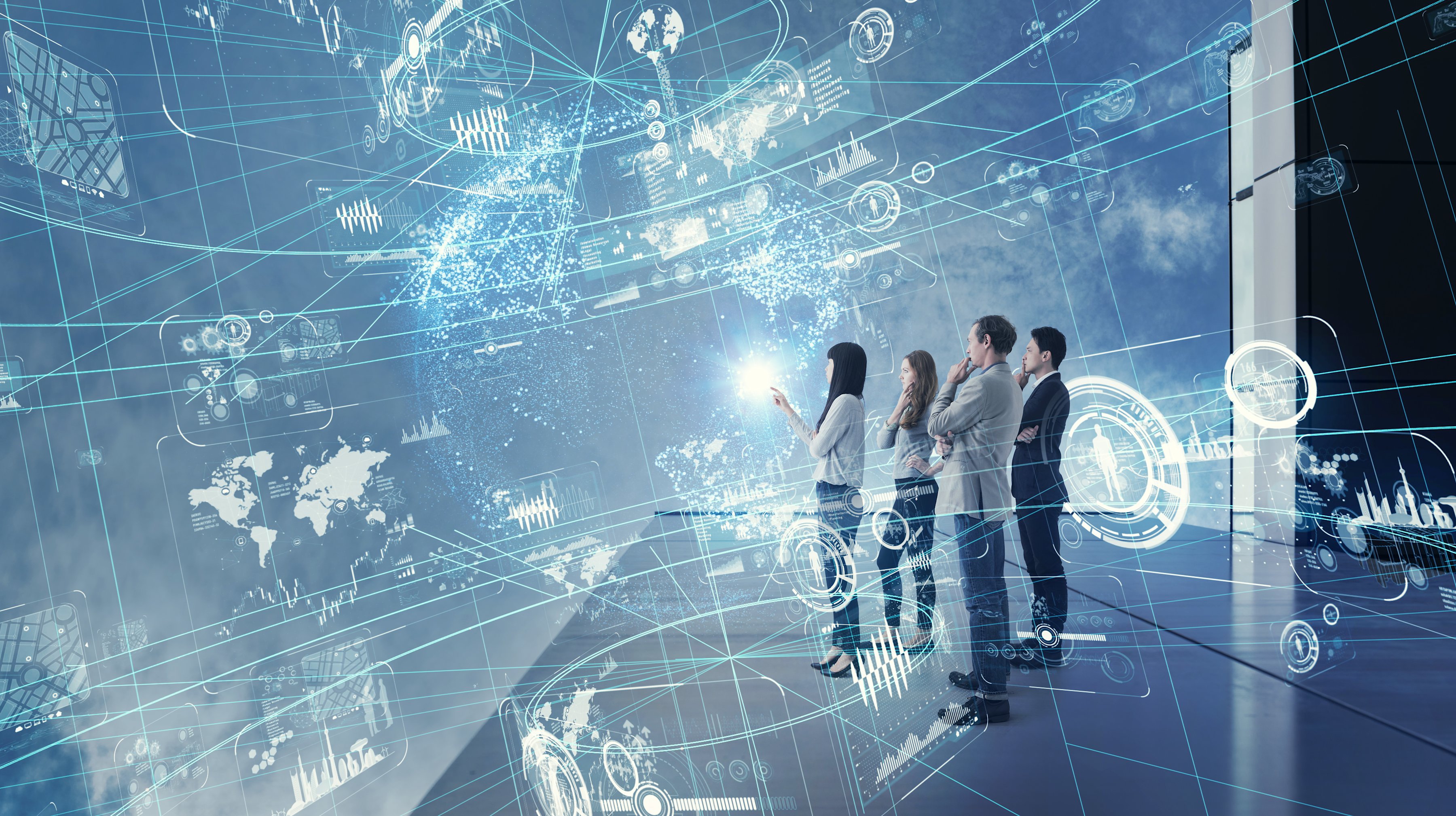 Group of people in a virtual data cloud