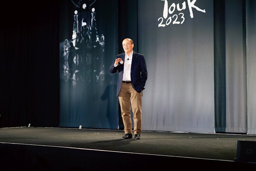 Ashraf Youssef, Head of Intelligent Automation at Autodesk on stage at Celonis World Tour 2023