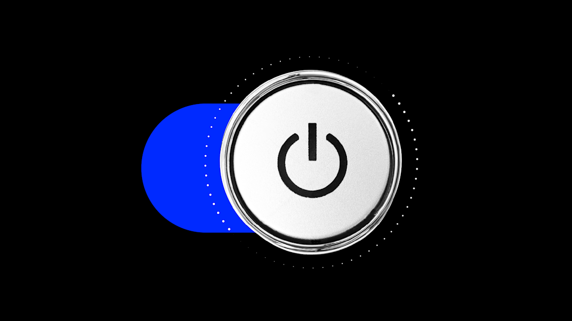 A power button on a black background