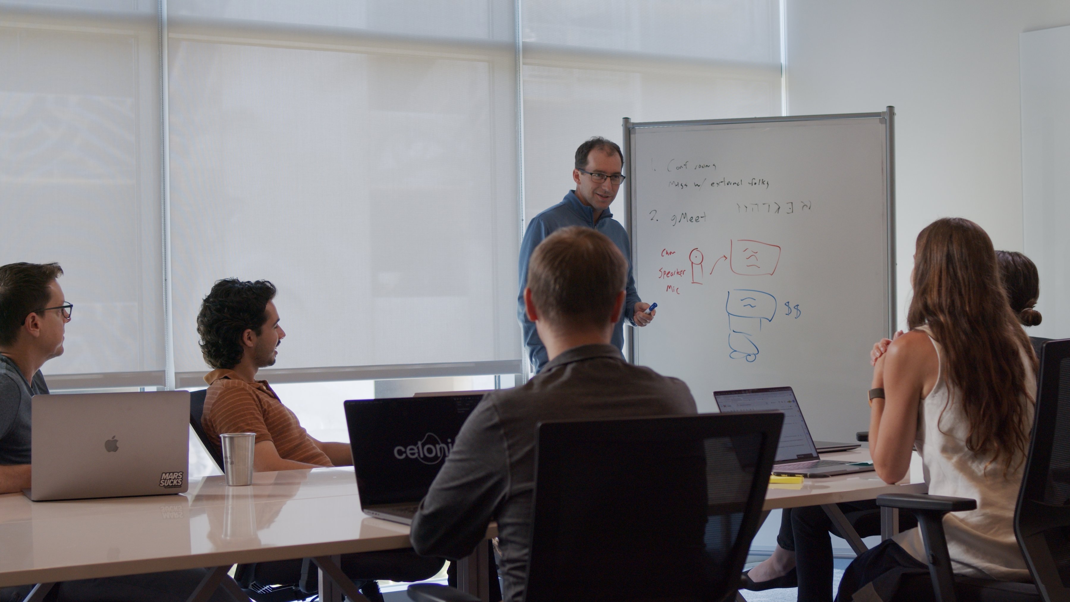 Celonauts working in the Celonis LA Office meeting space