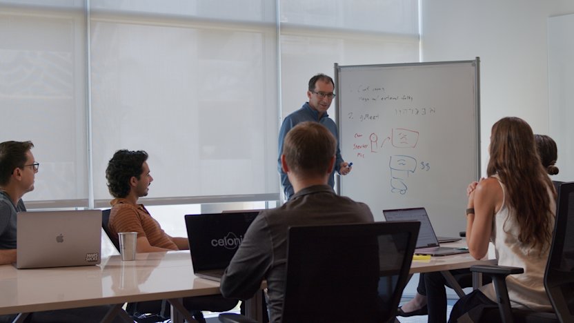 Celonauts working in the Celonis LA Office meeting space