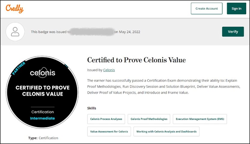 Celonis Certified badge without preset expiration date