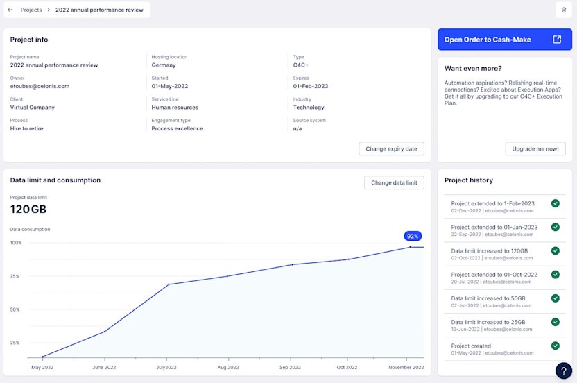 Celonis for Consulting Hub Projects info screenshot