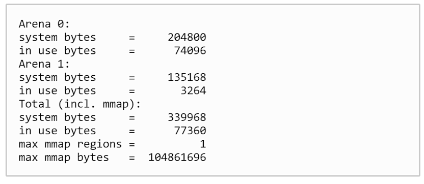 c plus arena statistics using malloc stats