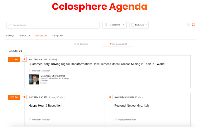 Celosphere agenda builder - my interest list