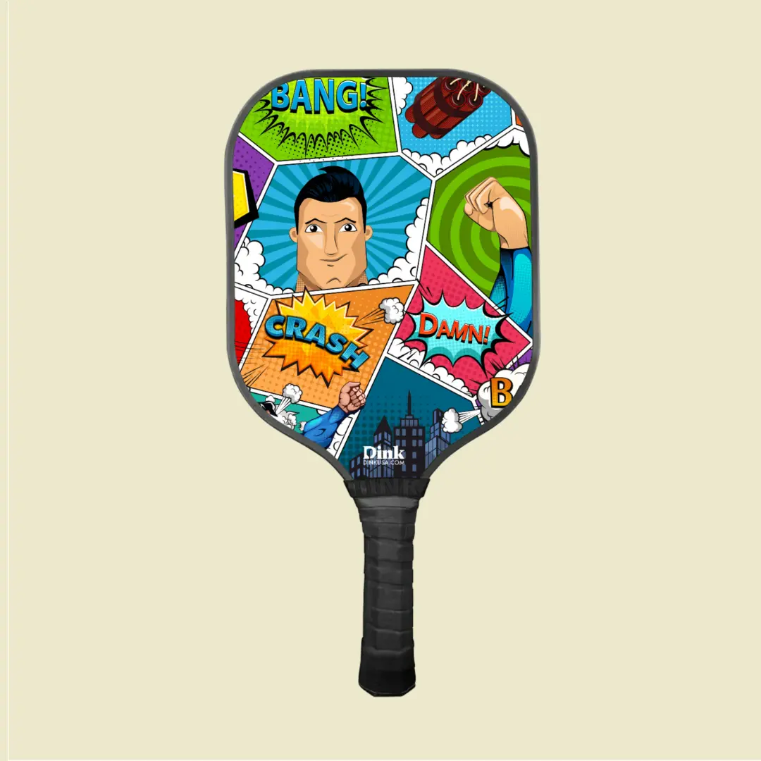 Valentines day custom pickleball paddle with a comic book design