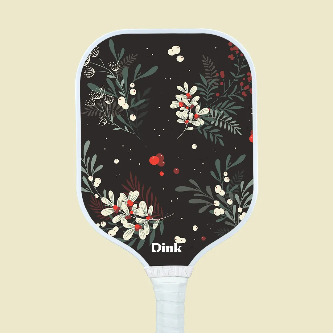 Holly and mistletoe custom pickleball paddle design from Dink