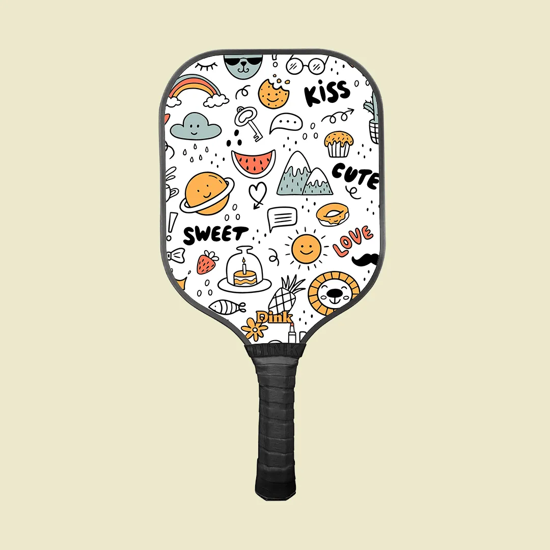 dink´s custom pickleball paddle with cute doodles