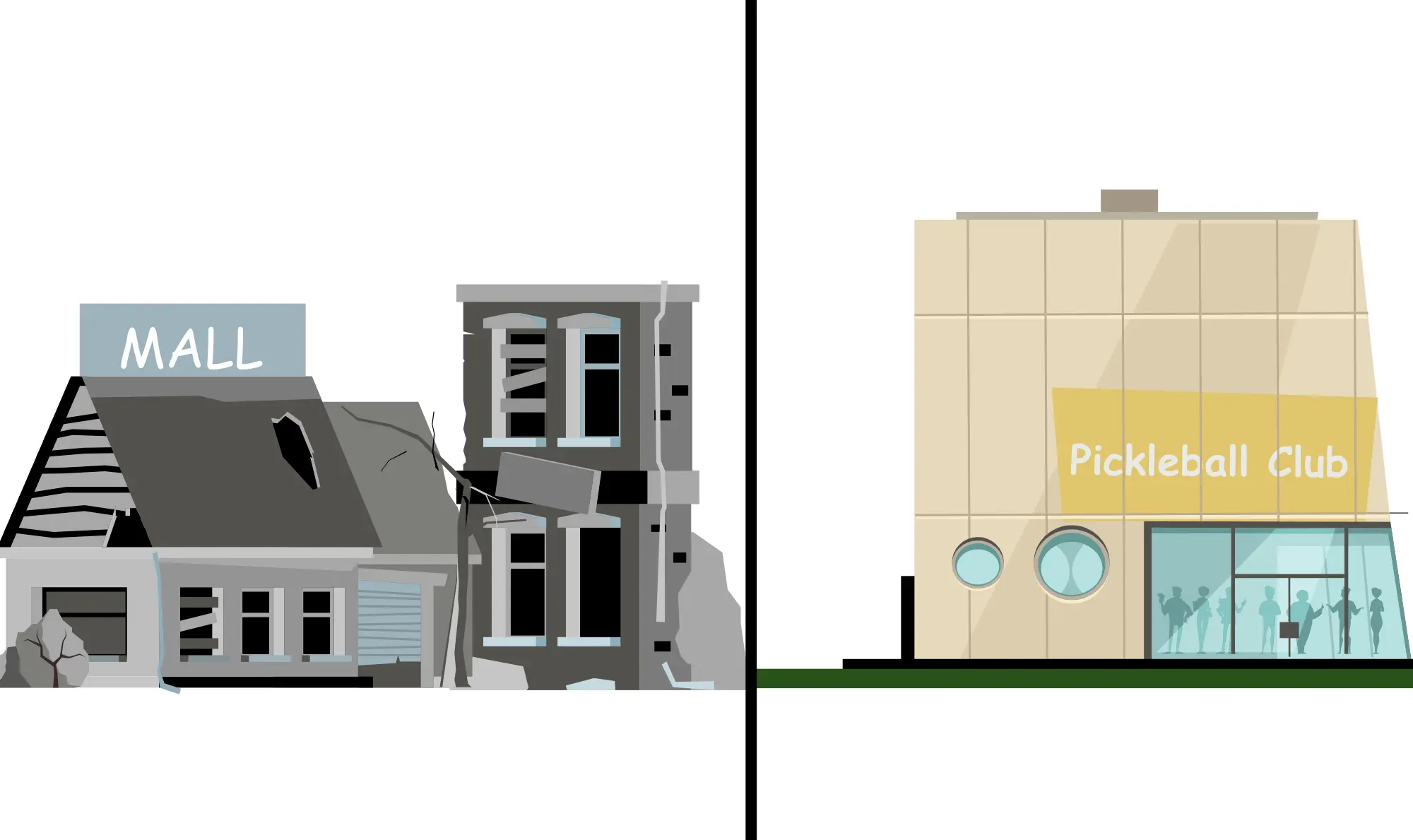 An image of repurposed underused real estate before and after