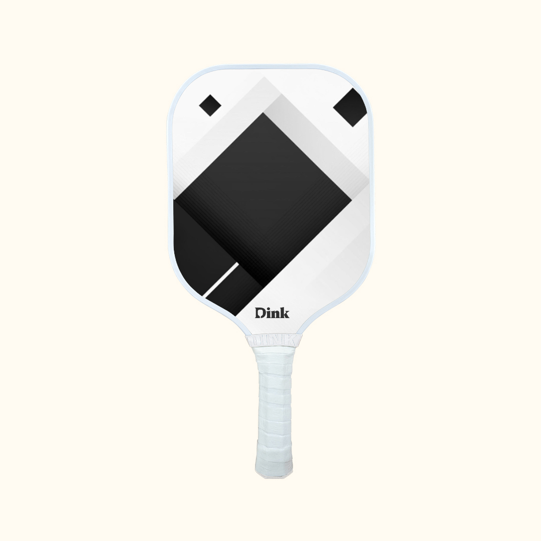 White and black patterns on Dink custom pickleball paddle