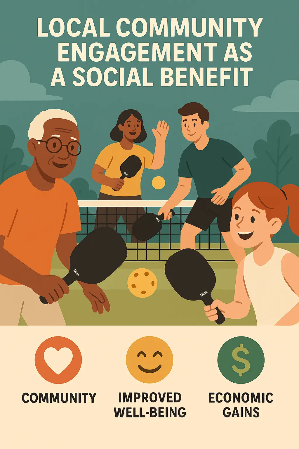 People of all pages playing pickleball