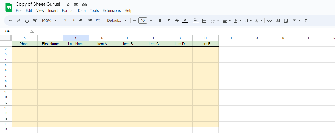 empty spreadsheet template