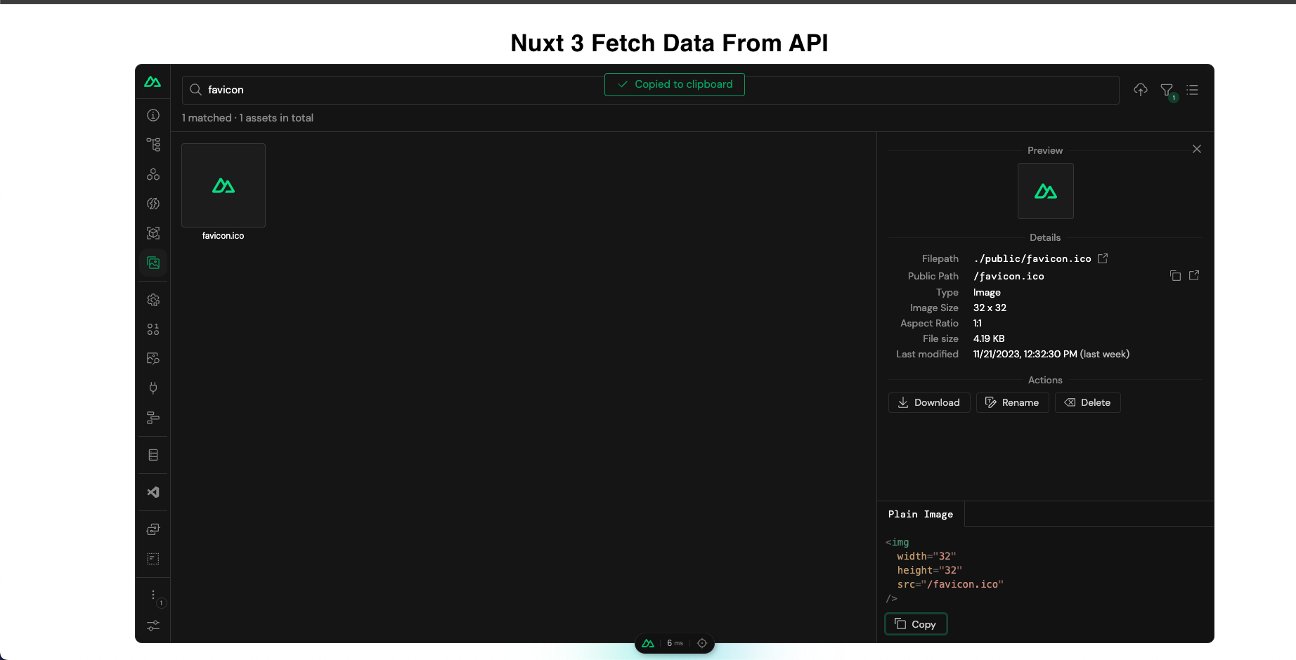 preview and integrate static assets within nuxt dev tools