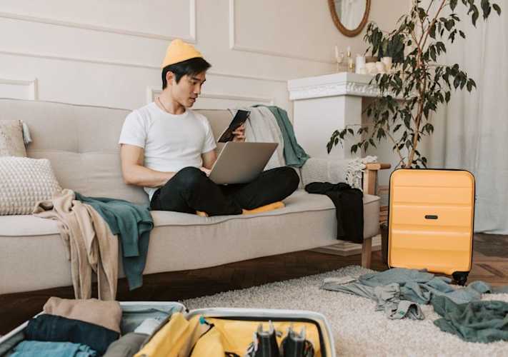 Student doing his packing