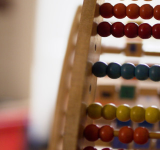 An abacus with multi-coloured counting beads