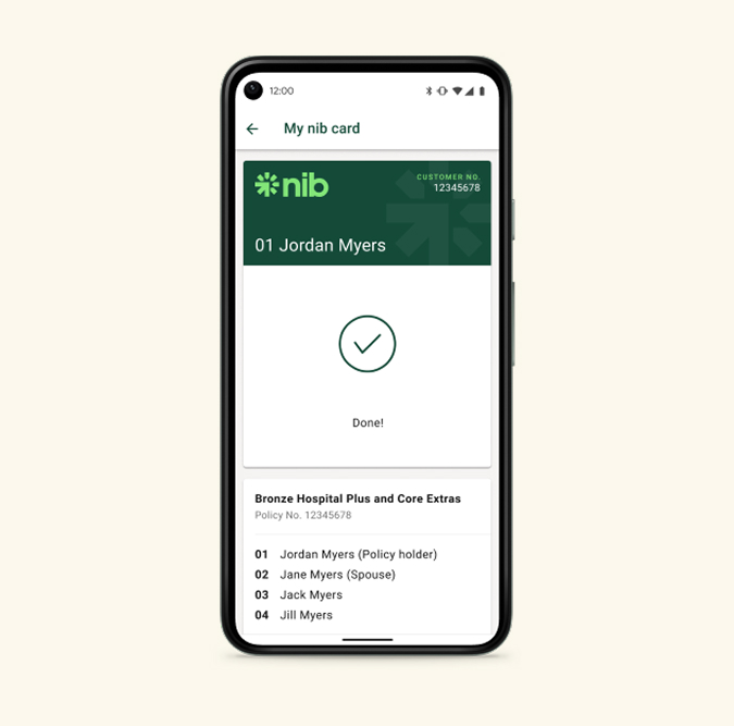 Screenshot of Android nib digital card's Done screen