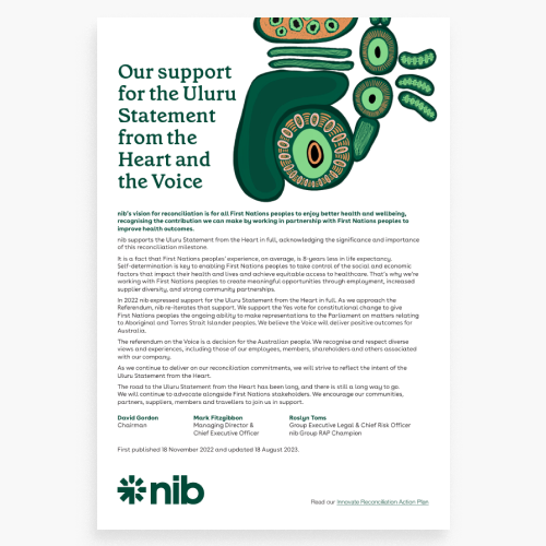 Screenshot of Our support for the Uluru Statement from the Heart and the Voice