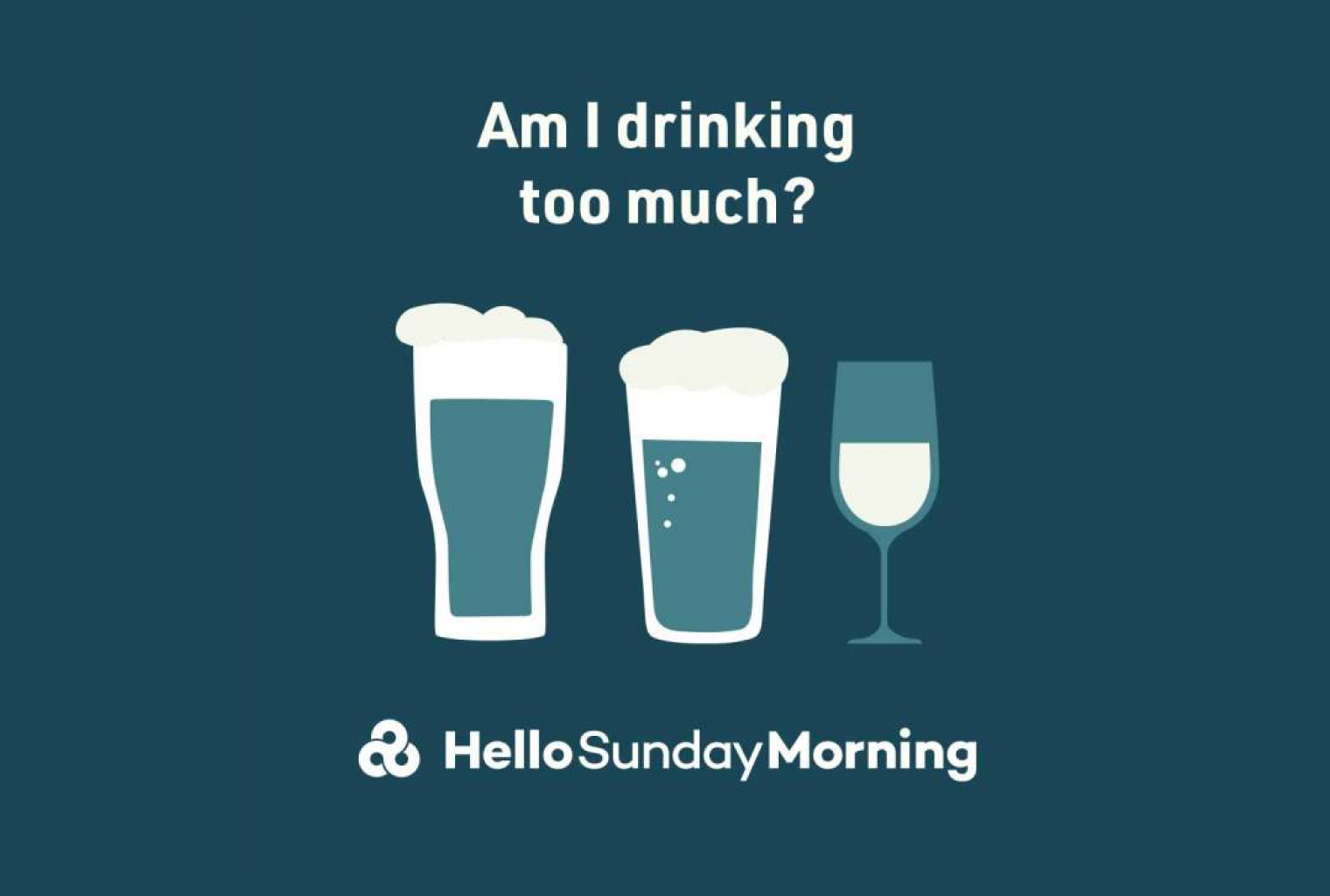 Illustration with 3 alcoholic drinks and text: Am I drinking too much? Hello Sunday Morning