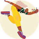 Illustration of a woman leaping in joy holding her phone