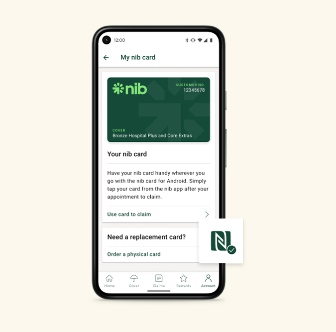 Screenshot of Android nib digital card and NFC logo