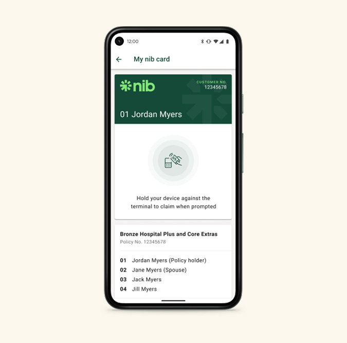 Screenshot of Android nib digital card's Hold screen