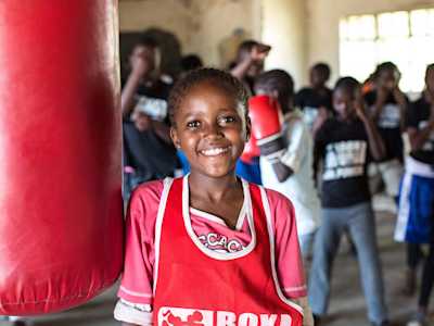 A girl at a boxing class