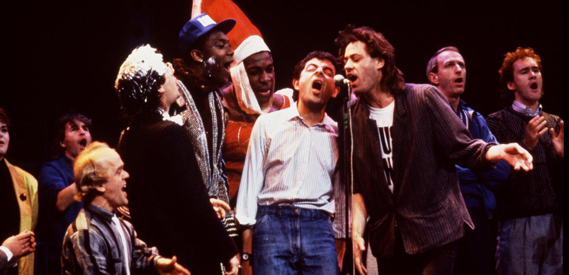 Rowan Atkinson singing during the first ever Red Nose Day