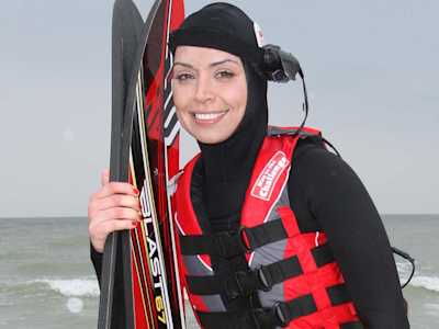 Christine Bleakley doing her waterski challenge for Sport Relief.