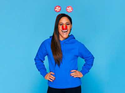 Alex Scott wearing blue for the Blue Team.